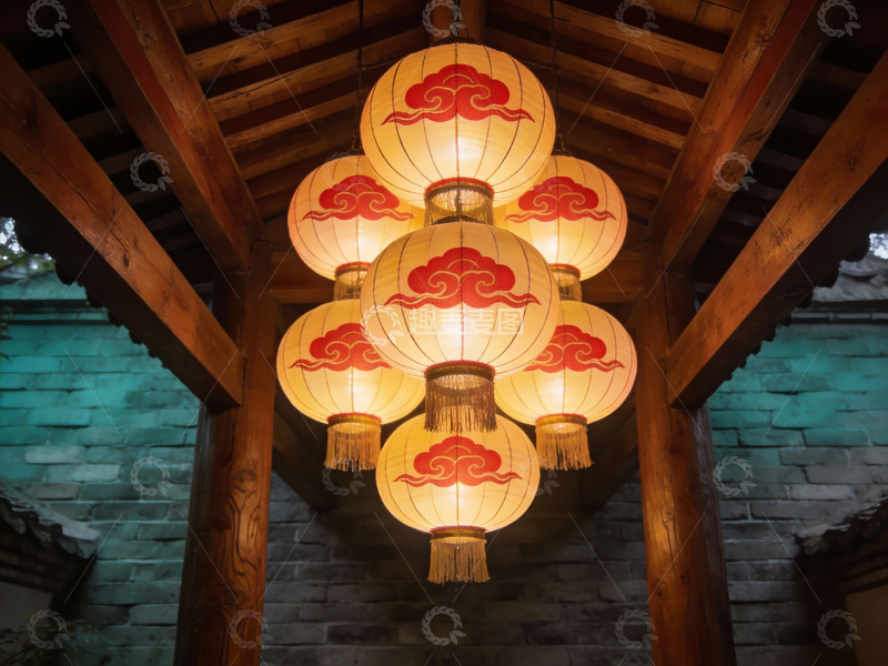 高清大图下载【趣麦麦图】古建筑灯笼光影美景