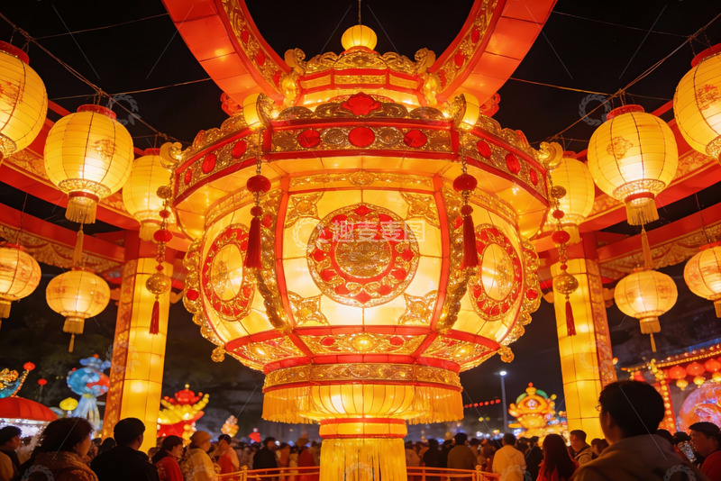 高清大图下载【趣麦麦图】夜景中璀璨的中式灯笼群