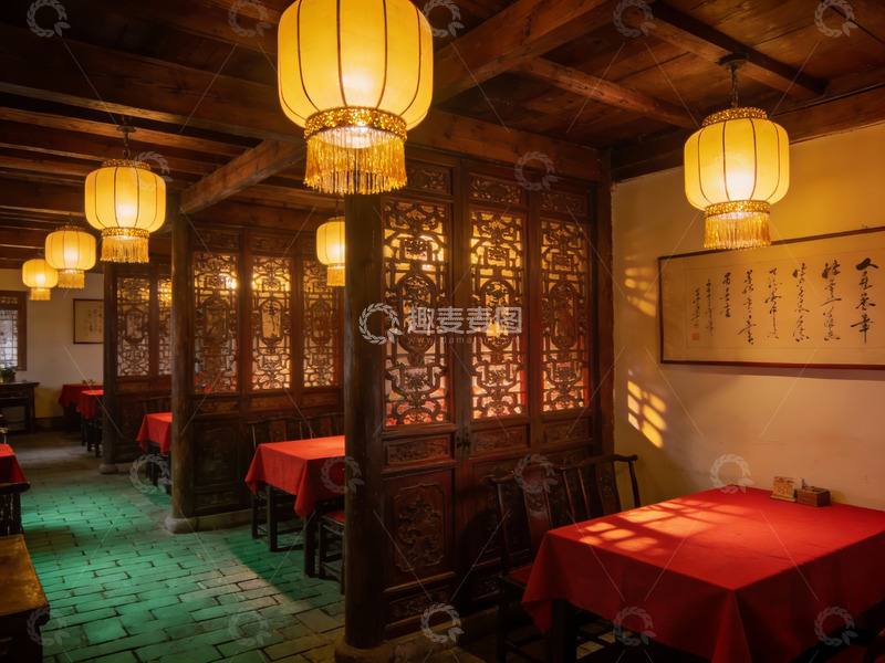 高清大图下载【趣麦麦图】古色古香中式餐厅内部景象