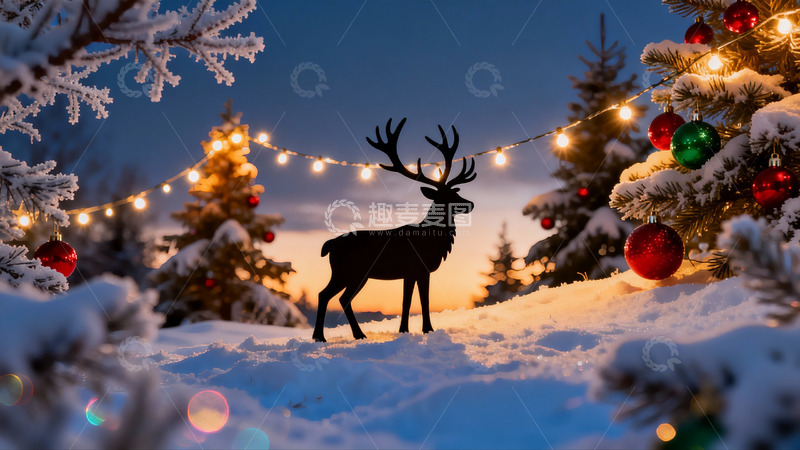 高清大图下载【趣麦麦图】雪夜圣诞鹿影