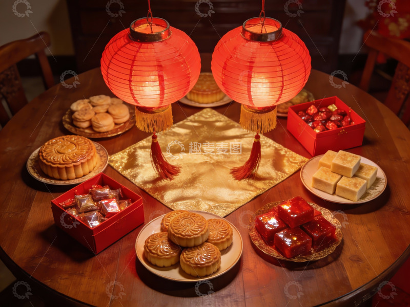 高清大图下载【趣麦麦图】中秋佳节团圆饭桌摆设
