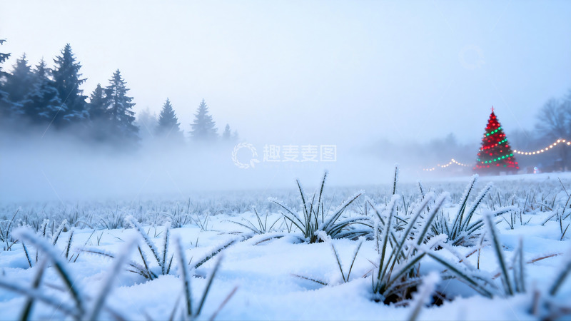 高清大图下载【趣麦麦图】雪地雾凇圣诞树冬日景象