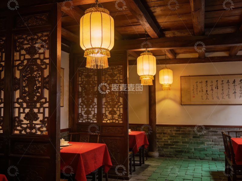 高清大图下载【趣麦麦图】古色古香中式餐厅内部景象