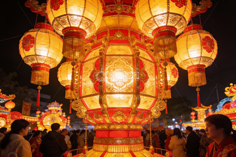 高清大图下载【趣麦麦图】夜市灯笼璀璨人群熙攘