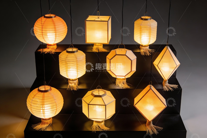 高清大图下载【趣麦麦图】多种造型纸灯笼陈列展示