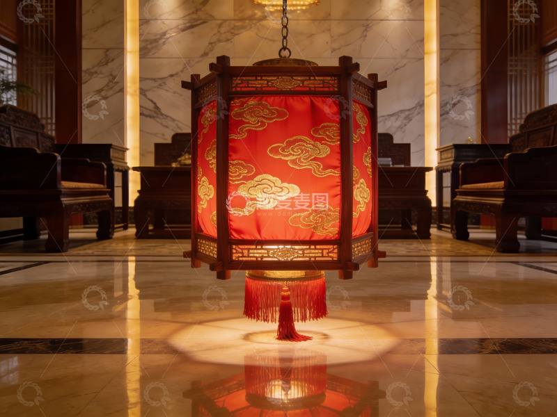 高清大图下载【趣麦麦图】中式大厅红色灯笼高挂