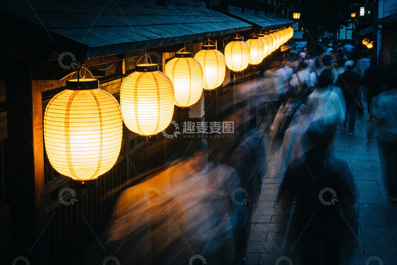 高清大图下载【趣麦麦图】夜市灯笼光影人影流动