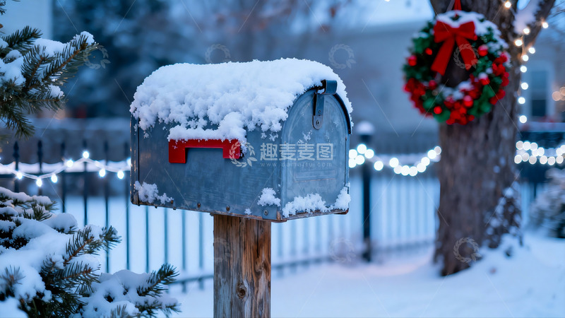 高清大图下载【趣麦麦图】雪中邮箱与圣诞装饰