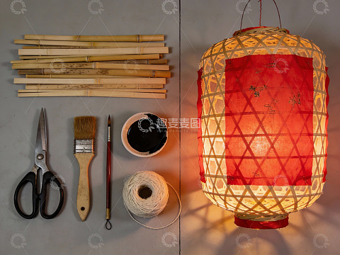 手工灯笼制作材料与成品展示