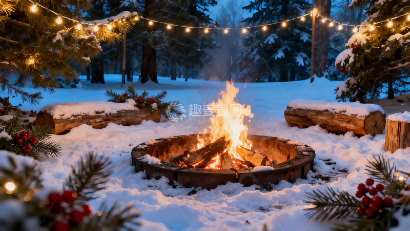 高清大图下载【趣麦麦图】雪夜篝火晚会场景
