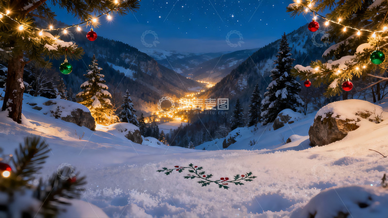 高清大图下载【趣麦麦图】雪夜山林灯火璀璨