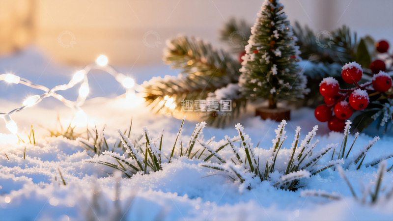 高清大图下载【趣麦麦图】雪地圣诞装饰温馨场景