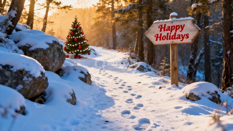 高清大图下载【趣麦麦图】雪地圣诞树与节日标语