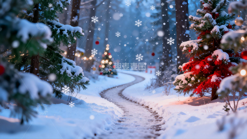 高清大图下载【趣麦麦图】雪夜圣诞林间小径