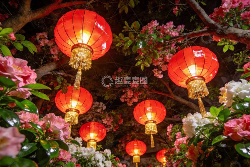 高清大图下载【趣麦麦图】夜赏红灯笼与花树美景