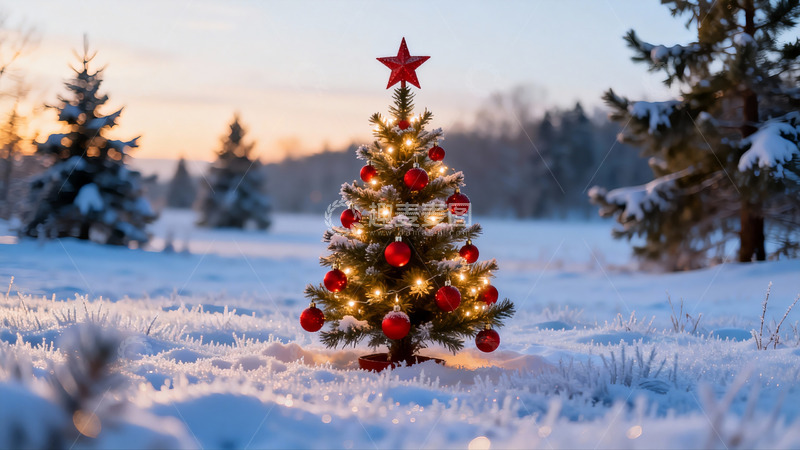 高清大图下载【趣麦麦图】雪地圣诞树夜景