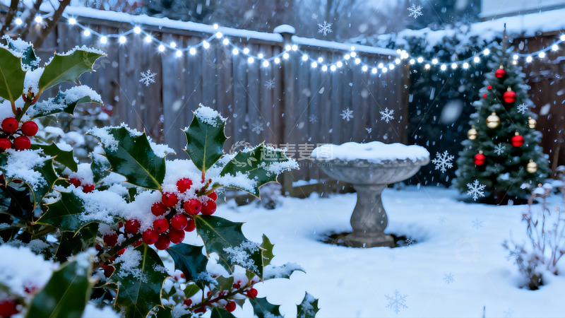 高清大图下载【趣麦麦图】雪中庭院圣诞装饰