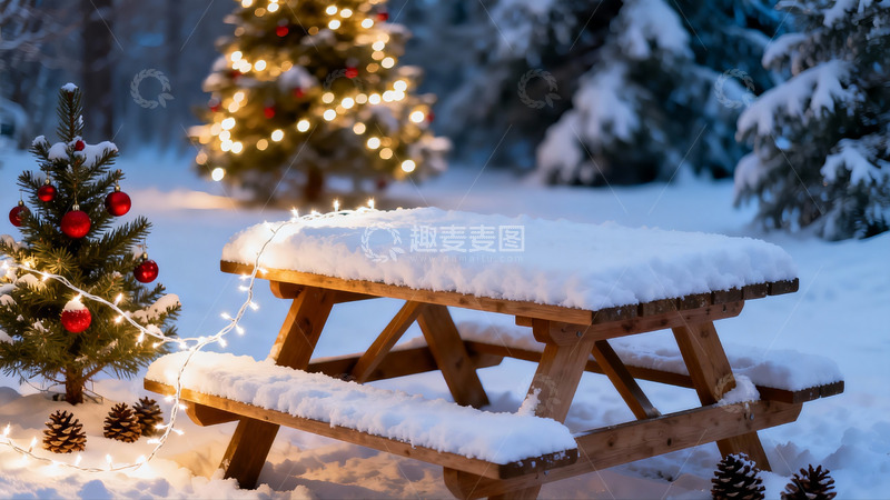 高清大图下载【趣麦麦图】雪夜圣诞餐桌灯光温馨