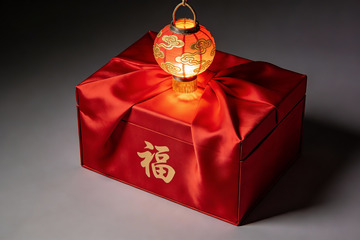 红色礼盒配发光灯笼
