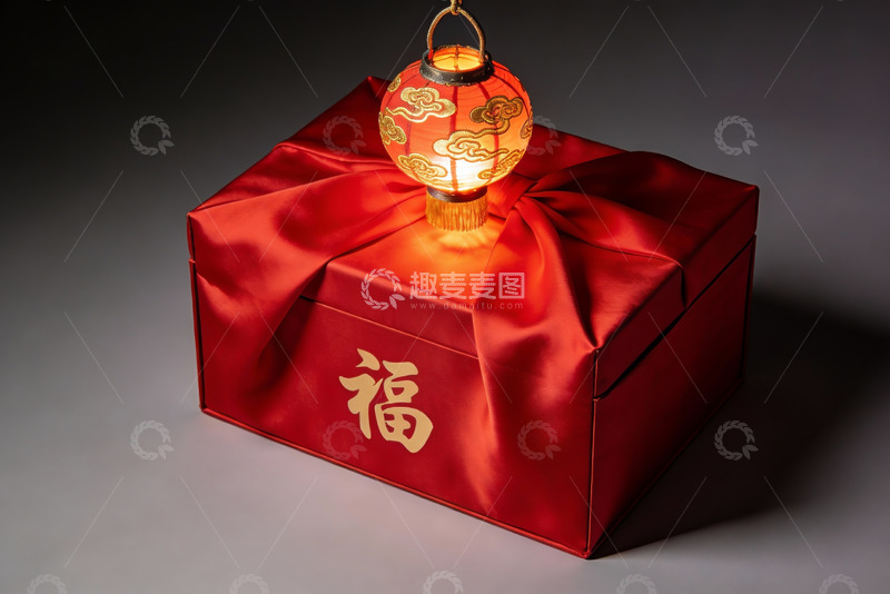 高清大图下载【趣麦麦图】红色礼盒配发光灯笼