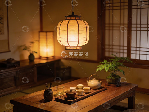 暖光茶室静谧氛围
