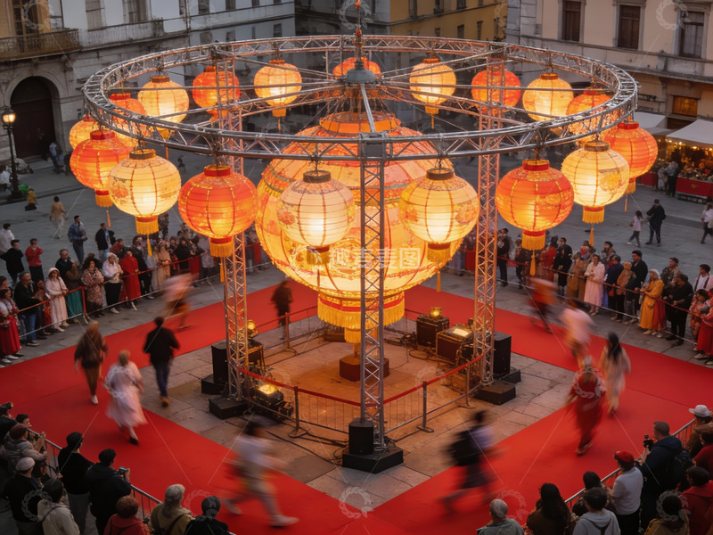 高清大图下载【趣麦麦图】广场灯笼架下舞者表演