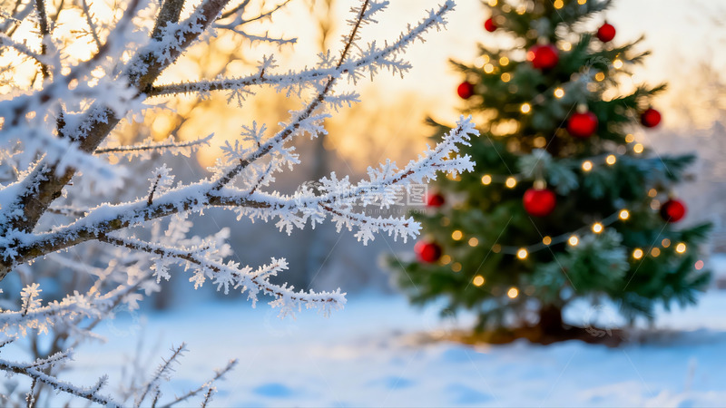 高清大图下载【趣麦麦图】雪景圣诞树冬日静谧