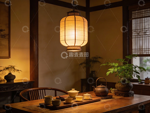 古色古香茶室静谧氛围