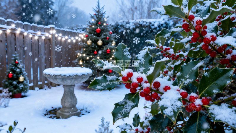 高清大图下载【趣麦麦图】雪夜庭院圣诞装饰