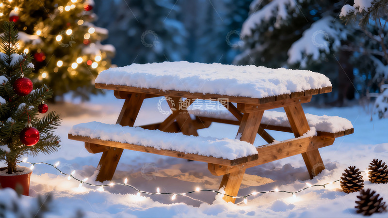 高清大图下载【趣麦麦图】雪地圣诞餐桌温馨场景