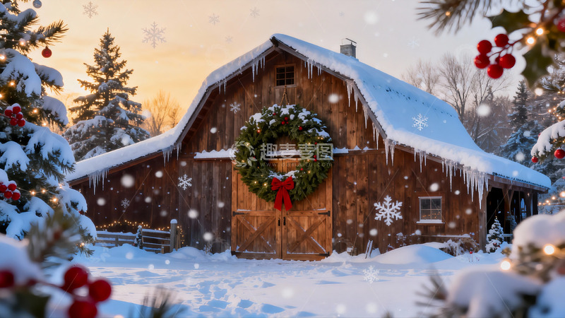 高清大图下载【趣麦麦图】雪景圣诞木屋节日氛围浓厚