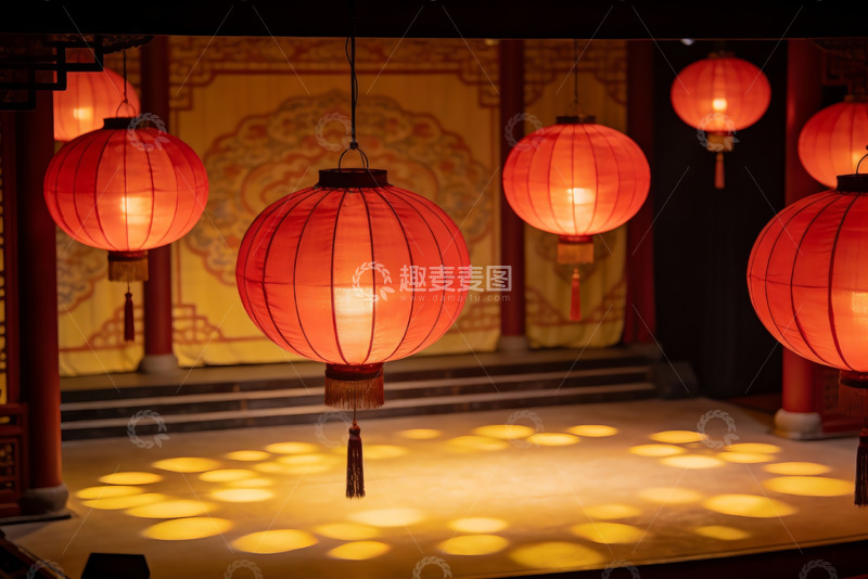 高清大图下载【趣麦麦图】古色古香室内红灯笼光影