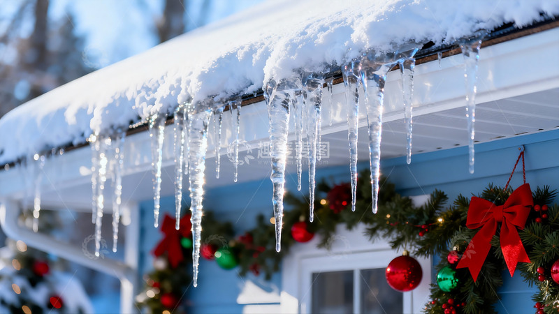 高清大图下载【趣麦麦图】雪檐冰挂与圣诞装饰