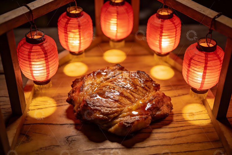 高清大图下载【趣麦麦图】红灯笼下的美味烤肉