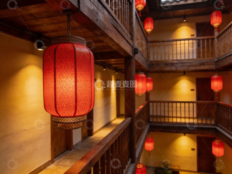 高清大图下载【趣麦麦图】古色古香楼阁挂红灯笼