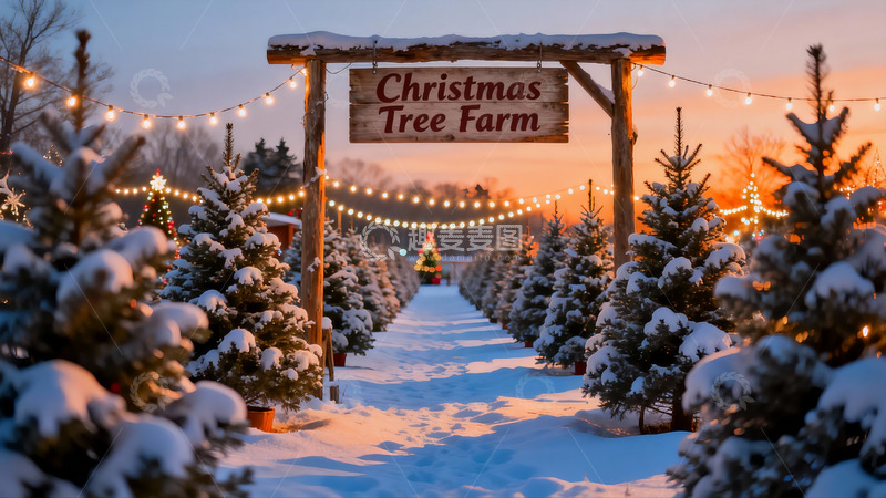 高清大图下载【趣麦麦图】雪地圣诞树农场入口