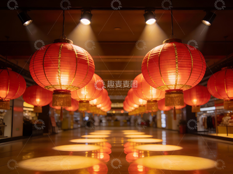 高清大图下载【趣麦麦图】商场走廊红灯笼装饰