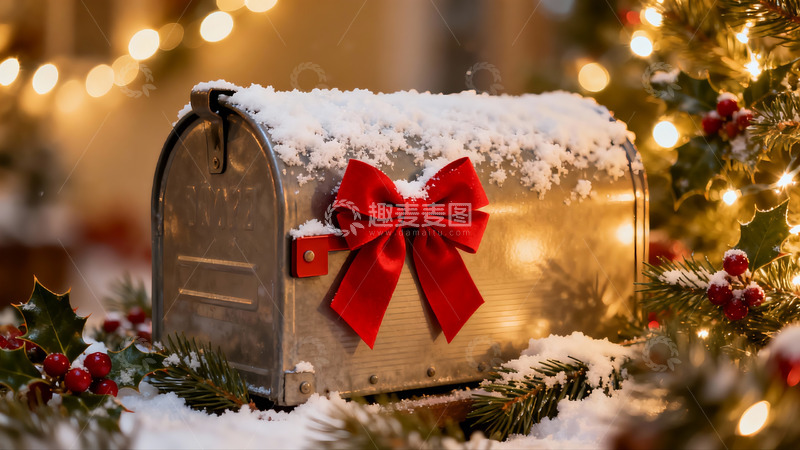 高清大图下载【趣麦麦图】雪中圣诞邮箱系红蝴蝶结
