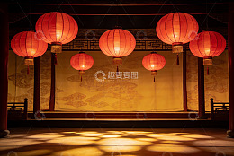 古色古香舞台挂满红灯笼