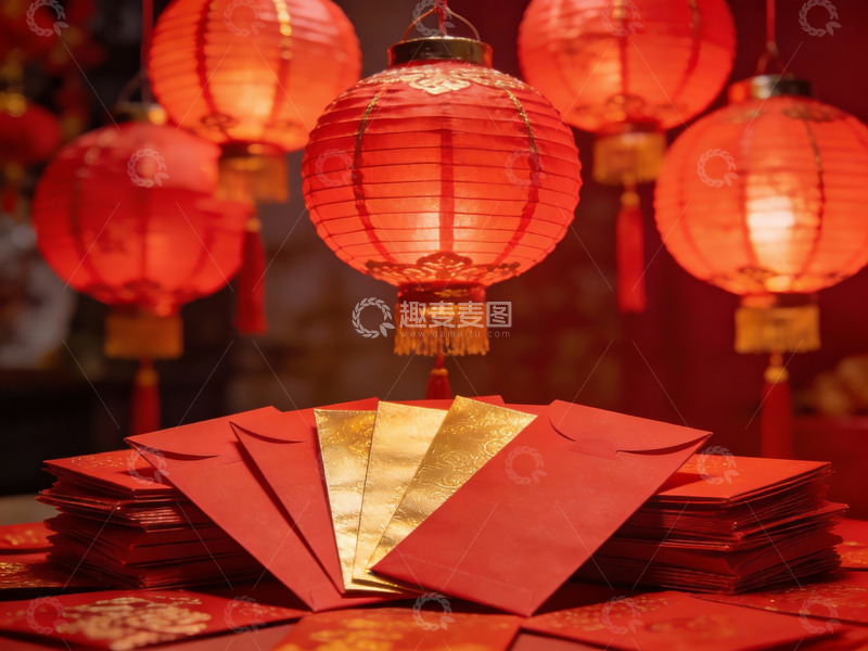 高清大图下载【趣麦麦图】红灯笼与红包喜庆新年