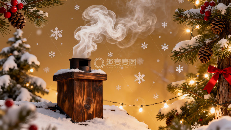 高清大图下载【趣麦麦图】冬日烟囱冒烟圣诞树