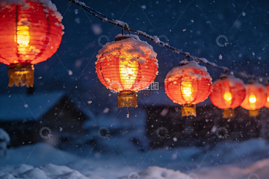 雪夜红灯笼