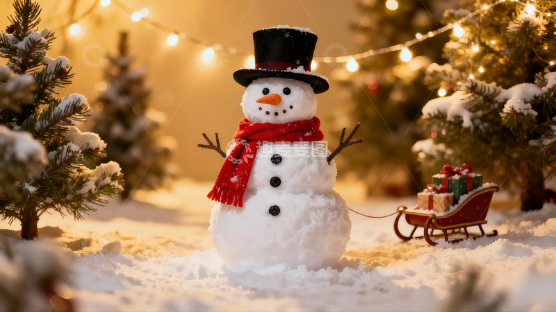 高清大图下载【趣麦麦图】雪人圣诞夜景温馨可爱