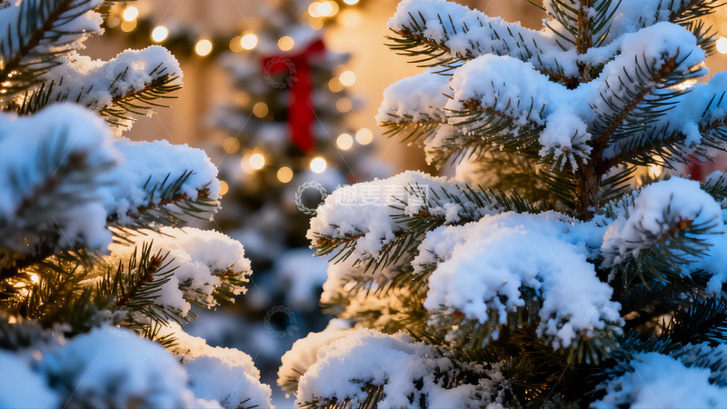 高清大图下载【趣麦麦图】雪覆松枝夜景温馨