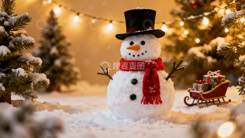 高清大图下载【趣麦麦图】雪地圣诞雪人与礼物场景