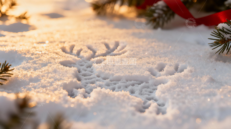 高清大图下载【趣麦麦图】雪地鹿角图案与松枝红带