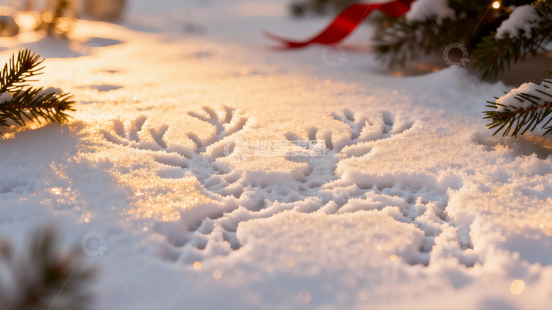 高清大图下载【趣麦麦图】雪地雪花图案与松枝装饰