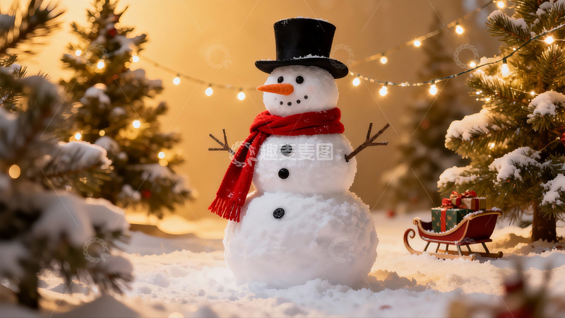 高清大图下载【趣麦麦图】雪人圣诞夜景温馨场景