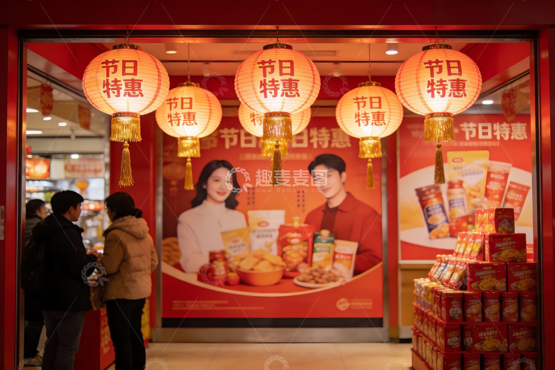 高清大图下载【趣麦麦图】超市节日促销灯笼高挂