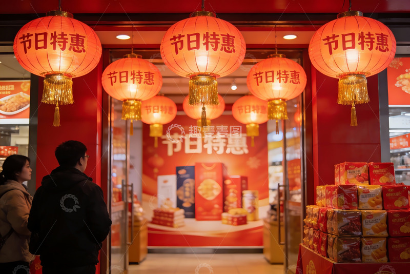 高清大图下载【趣麦麦图】节日促销店铺灯笼高挂